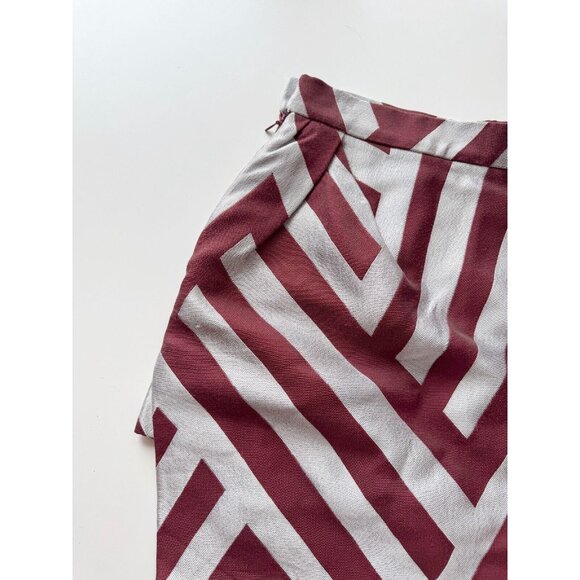 VIVIENNE WESTWOOD Maroon Silver Striped Jacquard Asymmetrical Mini Skirt, Size 6 - Picture 10 of 16